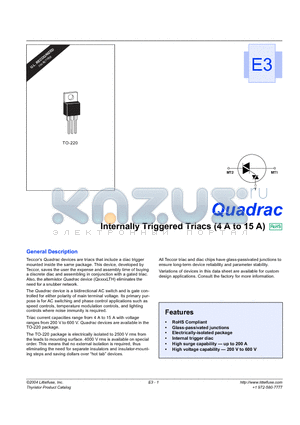 Q4008LT datasheet - Quadrac - Internally Triggered Triacs (4 A to 15 A)