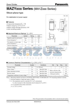 MAZY130 datasheet - Silicon planar type For stabilization of power supply