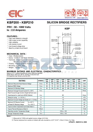 KBP206 datasheet - SILICON BRIDGE RECTIFIERS