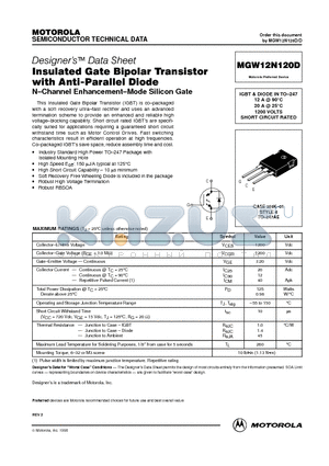 MGW12N120D datasheet - Insulated Gate Bipolar Transistor with Anti-Parallel Diode