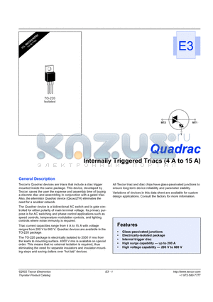 Q4015LT datasheet - Internally Triggered Triacs (4 A to 15 A)