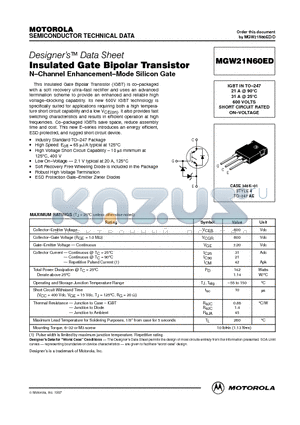 MGW21N60ED datasheet - Insulated Gate Bipolar Transistor