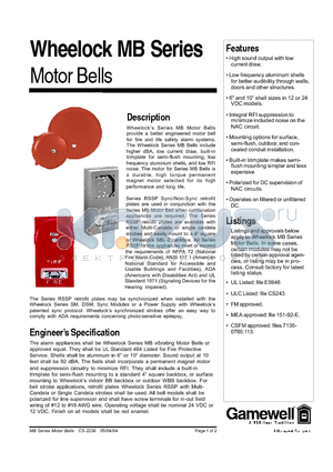 MB-G6-12-R datasheet - Wheelock MB Series Motor Bells
