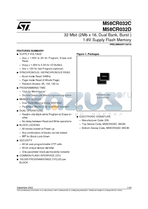 M58CR032C120ZB6T datasheet - 32 Mbit 2Mb x 16, Dual Bank, Burst  1.8V Supply Flash Memory