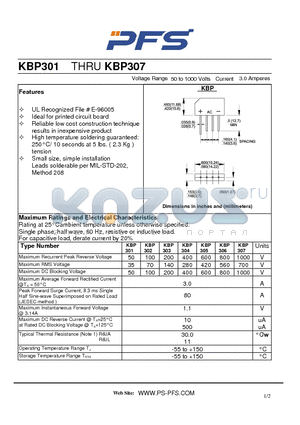 KBP301 datasheet - Voltage Range 50 to 1000 Volts Current 3.0 Amperes