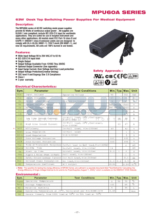 MPU60A-108 datasheet - 763W Desk Top Swithching Power Supplies For health Care Applications