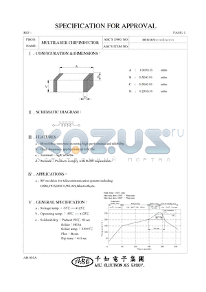 MH10055N1D2 datasheet - MULTILAYER CHIP INDUCTOR