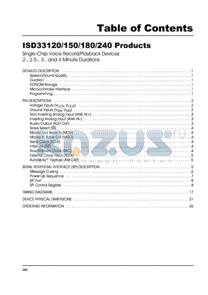 ISD33180SD datasheet - SINGLE-CHIP VOICE RECORD/PLAYBACK DEVICES 2-, 2.5-, 3-, AND 4-MINUTE DURATIONS