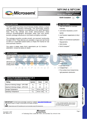 MPV1965_09 datasheet - VARACTOR DIODES Surface Mount MMSM Varactors