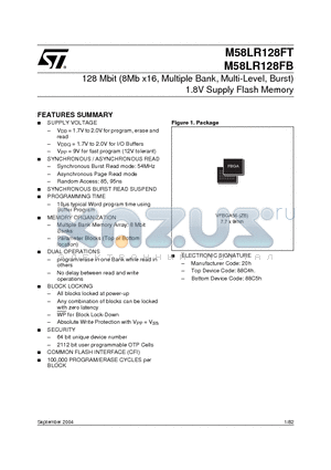 M58LR128F-ZBT datasheet - 128 Mbit (8Mb x16, Multiple Bank, Multi-Level, Burst) 1.8V Supply Flash Memory