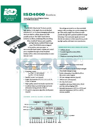 ISD4000 datasheet - Single-Chip Voice Record/Playback Devices 2- to 16-Minute Durations