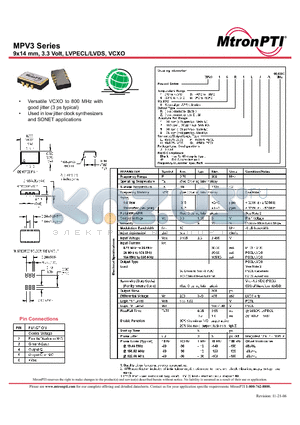 MPV310R2HJ datasheet - 9x14 mm, 3.3 Volt, LVPECL/LVDS, VCXO