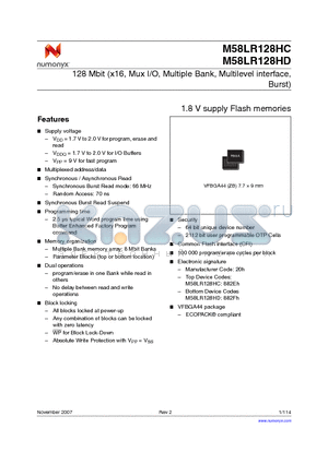 M58LR128HD datasheet - 128 Mbit (x16, Mux I/O, Multiple Bank, Multilevel interface, Burst)