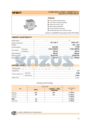 HF9617-006L-24 datasheet - 1 CUBIC INCH 4 FORM C HERMETICALLY SEALED LATCHING RELAY