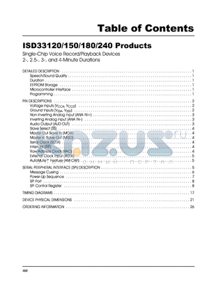 ISD33240X datasheet - SINGLE-CHIP VOICE RECORD/PLAYBACK DEVICES 2-, 2.5-, 3-, AND 4-MINUTE DURATIONS