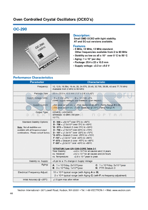 OC-290 datasheet - Oven Controlled Crystal Oscillators