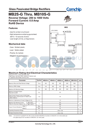 MB10S-G datasheet - Glass Passivated Bridge Rectifiers