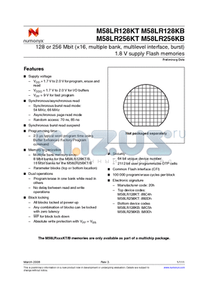 M58LR128KT705 datasheet - 128 or 256 Mbit (16, multiple bank, multilevel interface, burst) 1.8 V supply Flash memories