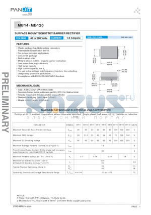 MB120 datasheet - SURFACE MOUNT SCHOTTKY BARRIER RECTIFIER