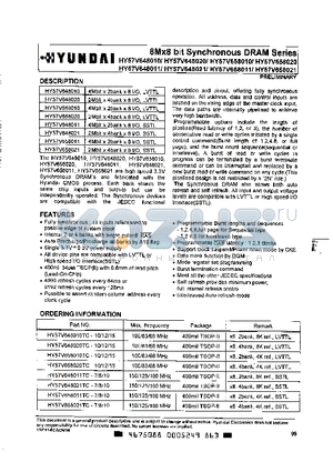 HY57V648010 datasheet - 8Mx8 bit Synchronous DRAM Series