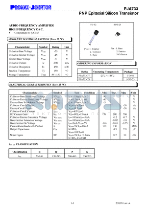 PJA733CX datasheet - PNP Epitaxial Silicon Transistor