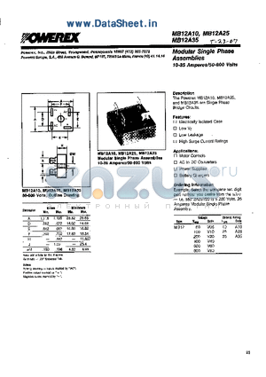 MB12A10V20 datasheet - Modular Single Phase Assemblies 10-35 Amperes/50-800 Volts