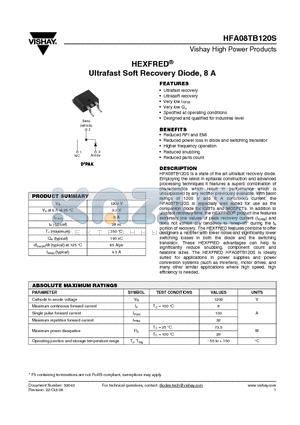 HFA08TB120S datasheet - Ultrafast Soft Recovery Diode, 8 A