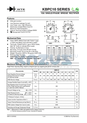 KBPC1000 datasheet - 10A SINGLE-PHASE BRIDGE RECTIFIER