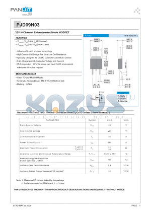 PJD09N03 datasheet - 25V N-Channel Enhancement Mode MOSFET