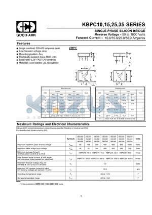 KBPC10005 datasheet - SINGLE-PHASE SILICON BRIDGE