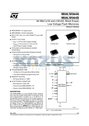 M58LW064A150NH1T datasheet - 64 Mbit x16 and x16/x32, Block Erase Low Voltage Flash Memories