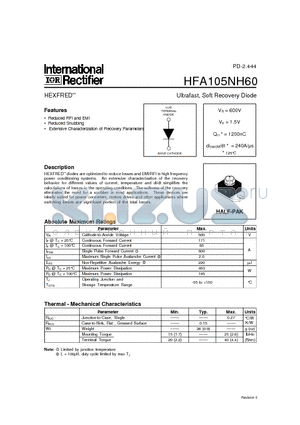 HFA105NH60 datasheet - HEXFRED Ultrafast, Soft Recovery Diode