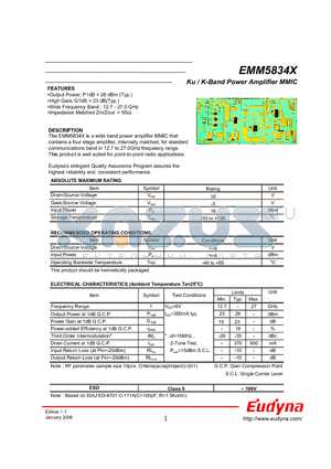 EMM5834X datasheet - Ku / K-Band Power Amplifier MMIC