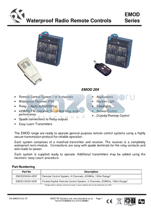 EMOD120S3-433F datasheet - Waterproof Radio Remote Controls