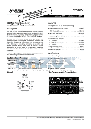 HFA1102IB datasheet - 600MHz Current Feedback Amplifier with Compensation Pin