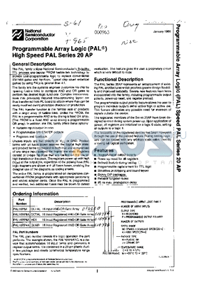 PAL16P8A datasheet - PROGRAMMABLE ARRAY LOGIC(PAL) HIGH SPEED PAL SERIES 20AP