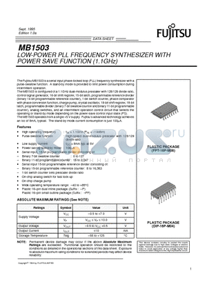 MB1503 datasheet - LOW-POWER PLL FREQUENCY SYNTHESIZER WITH POWER SAVE FUNCTION (1.1GHz)