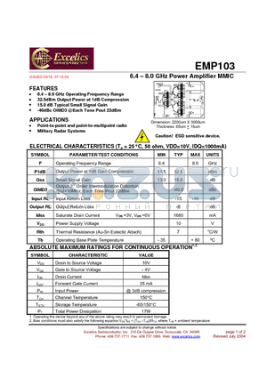 EMP103 datasheet - 6.4 - 8.0 GHz Power Amplifier MMIC