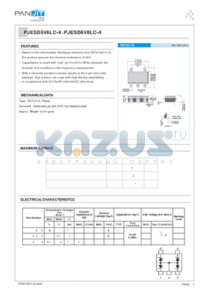 PJESD6V2LC-4 datasheet - Low capacitance TVS arrays for ESD protection