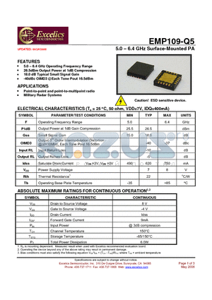 EMP109-Q5 datasheet - 5.0 - 6.4 GHz Surface-Mounted PA