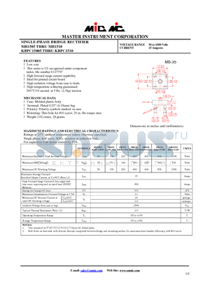 MB1505 datasheet - SINGLE-PHASE BRIDGE RECTIFIER