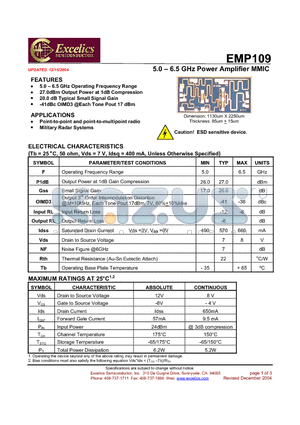 EMP109 datasheet - 5.0 - 6.5 GHz Power Amplifier MMIC