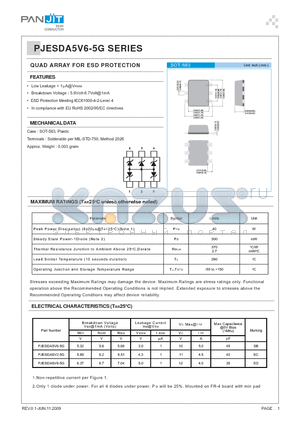 PJESDA6V2-5G datasheet - QUAD ARRAY FOR ESD PROTECTION