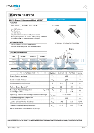 PJF730 datasheet - 400V N-Channel Enhancement Mode MOSFET