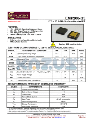 EMP208-Q5 datasheet - 17.5 - 20.0 GHz Surface-Mounted PA