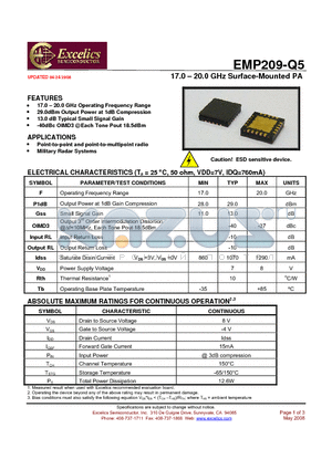 EMP209-Q5 datasheet - 17.0 - 20.0 GHz Surface-Mounted PA
