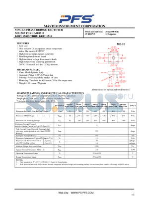 MB1510 datasheet - SINGLE-PHASE BRIDGE RECTIFIER