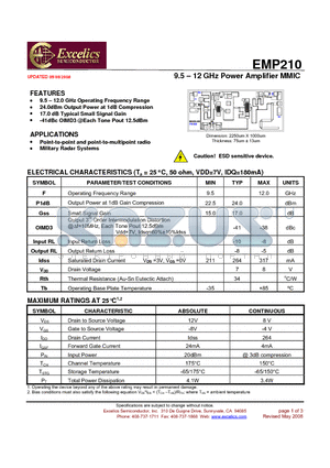 EMP210 datasheet - 9.5 - 12 GHz Power Amplifier MMIC
