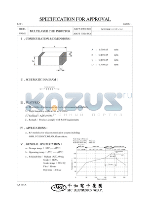MH16081N0D2 datasheet - MULTILAYER CHIP INDUCTOR