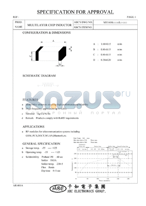 MH160839NJL datasheet - MULTILAYER CHIP INDUCTOR